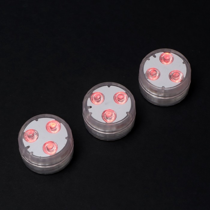 Светильник водонепроницаемый мини, 3 x 1.9 см, 3 шт, от CR2032 (в компл.), пульт, RGB, IP68 Светильник водонепроницаемый мини, 3 x 1.9 см, 3 шт, от CR2032 (в компл.), пульт, RGB, IP68