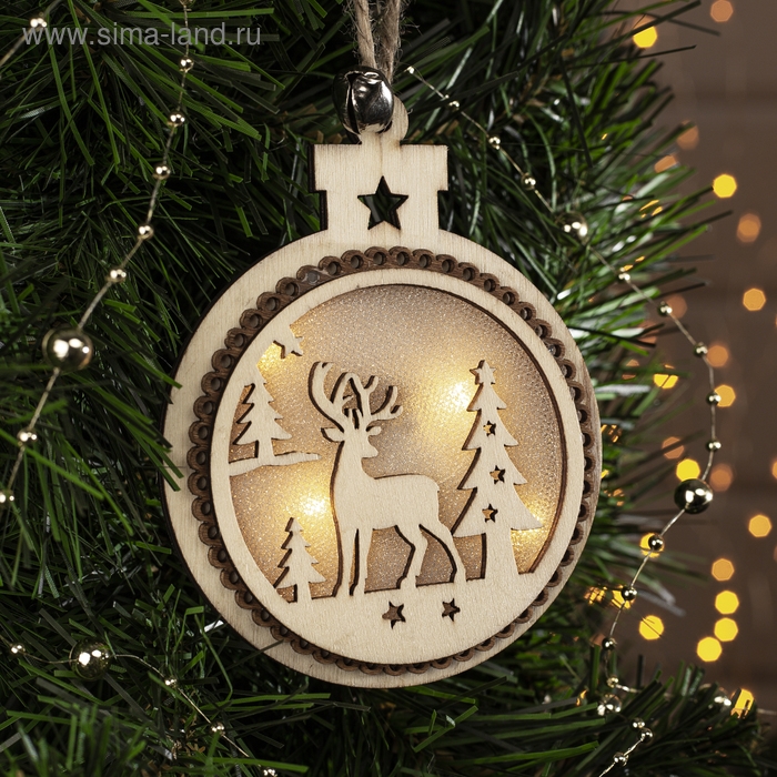 Ёлочная игрушка «Шар с оленем», от батареек, свечение тёплое белое Ёлочная игрушка «Шар с оленем», от батареек, свечение тёплое белое