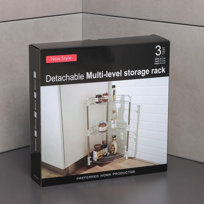 Этажерка настольная угловая 3-х секционная, 38,5×27,5×54,5 см, цвет хром Этажерка настольная угловая 3-х секционная, 38,5×27,5×54,5 см, цвет хром