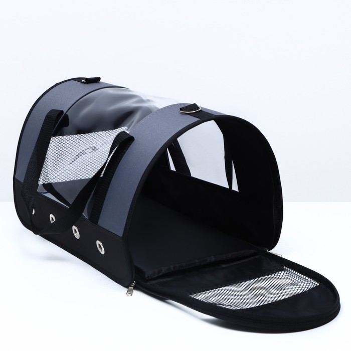 Сумка-переноска с окном  Сумка-переноска с окном "Панорамная", 46 х 28,5 х 30 см, серая