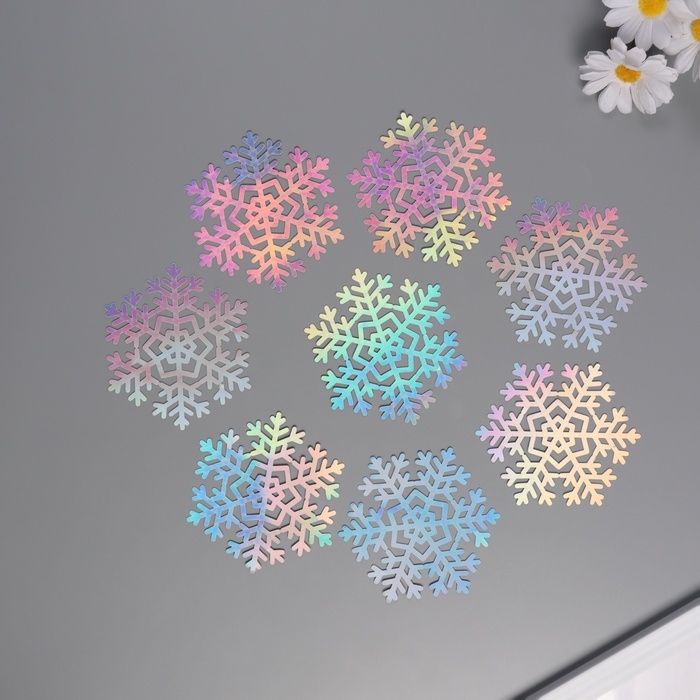 Наклейка бумага, пластик Наклейка бумага, пластик "Снежинки-льдинки" серебро переливы набор 8 шт 9,5х8,5 см