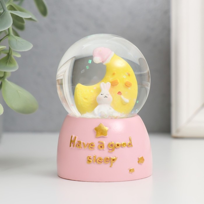 Сувенир полистоун водяной шар свет Сувенир полистоун водяной шар свет "Зайчик на месяце" МИКС 4х4х6,7 см