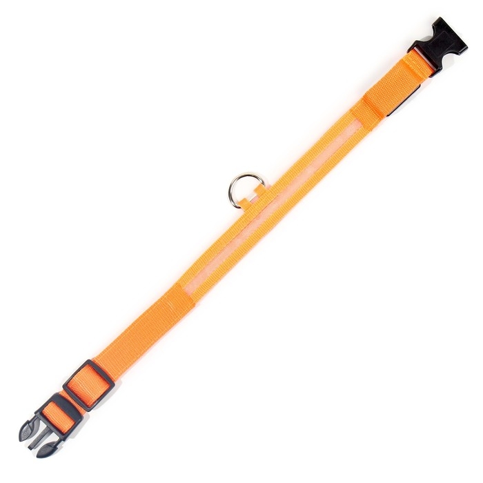 Ошейник с подсветкой размер М, ОШ 40-48 х 2,5 см, 3 режима свечения оранжевый Ошейник с подсветкой размер М, ОШ 40-48 х 2,5 см, 3 режима свечения оранжевый