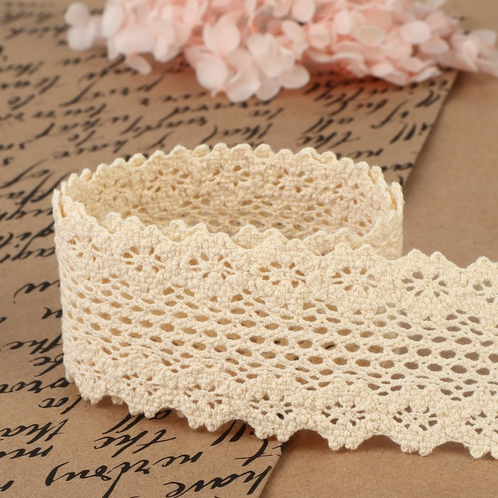 Кружево вязаное, 45 мм × 10 ± 1 м, цвет бежевый Кружево вязаное, 45 мм × 10 ± 1 м, цвет бежевый