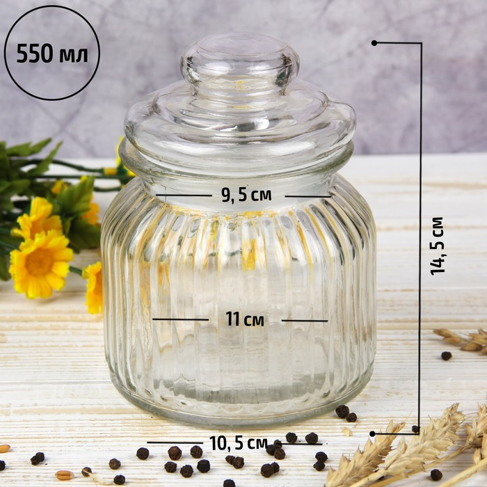 Банка стеклянная для сыпучих продуктов «Лада», 550 мл, 11×14,5 см Банка стеклянная для сыпучих продуктов «Лада», 550 мл, 11×14,5 см