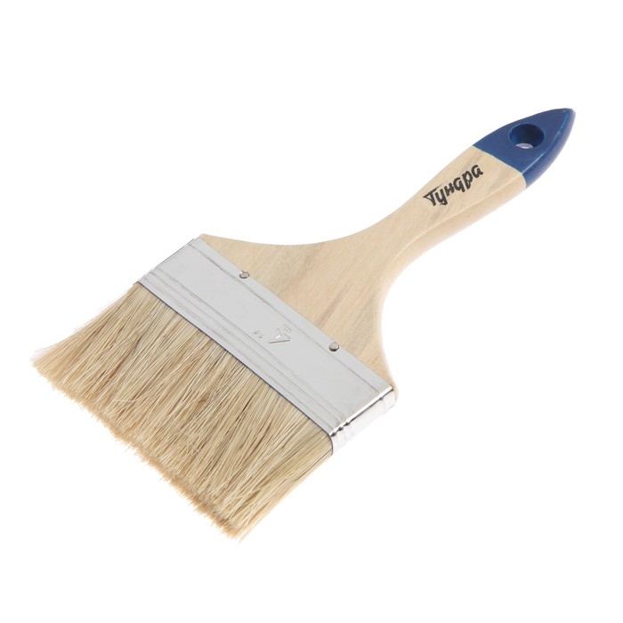 Кисть плоская ТУНДРА, натуральная щетина, деревянная рукоятка, 4 Кисть плоская ТУНДРА, натуральная щетина, деревянная рукоятка, 4", 100 мм
