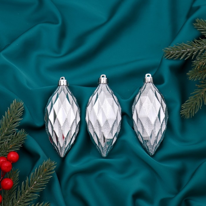 Ёлочная игрушка "Сосулька-рубик" (набор 3 шт) 10 см, серебро