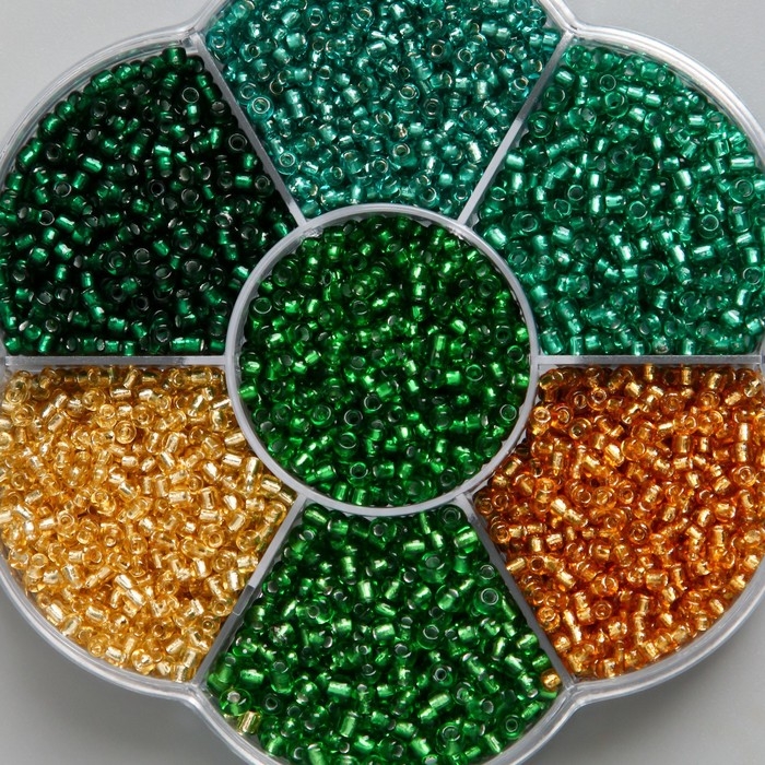 Бисер стекло 12/0 в цветке  Бисер стекло 12/0 в цветке "Воздух" цветной прозрачный 7 цветов х 8  гр 8,2х8,2х2 см