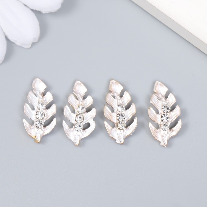 Декор для творчества металл Декор для творчества металл "Листик с капельками" стразы, золото набор 4 шт 2х1 см