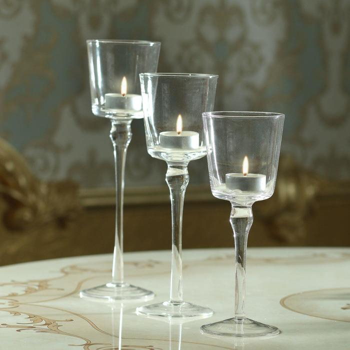 Подсвечник стекло набор 3 шт  Подсвечник стекло набор 3 шт "Романтика свечей" высота 26см, 23 см, 20 см