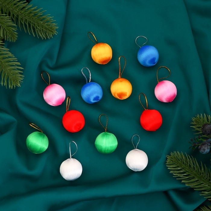 Набор шаров пластик d-3 см, 12 шт Набор шаров пластик d-3 см, 12 шт "Текстильный глянец" микс