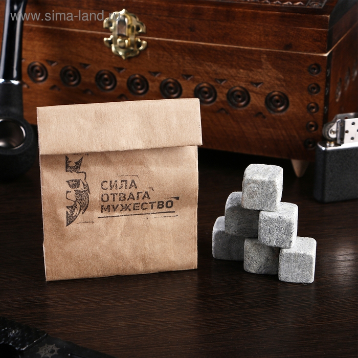 Камни для виски Камни для виски "Сила. Отвага. Мужество", в крафт пакете, натуральный стеатит, 6 шт