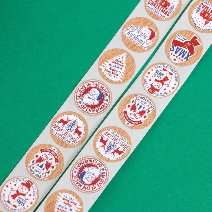 Новый год. Наклейки новогодние в рулоне Новый год. Наклейки новогодние в рулоне "Деревяный стиль", 500 шт, 2,5 х 2,5 см.