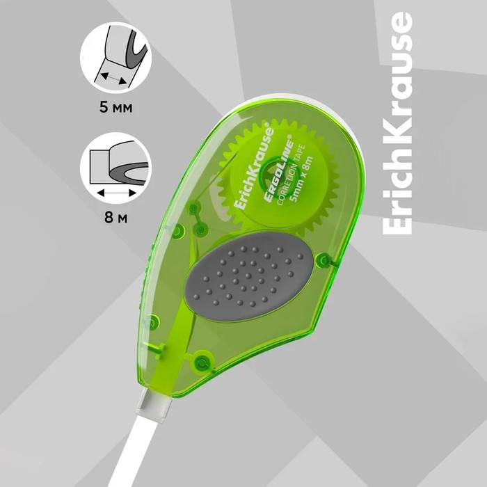 Корректирующая лента 5 мм х 8 м, ErichKrause ErgoLine, с резиновой вставкой, корпус салатовый, блистер