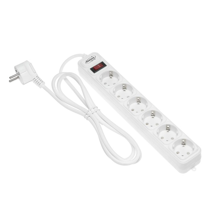 Сетевой фильтр Luazon Lighting, 6 розеток, 1.8 м, 2200 Вт, 3 х 0.75 мм2, 10 А, 220 В, белый Сетевой фильтр Luazon Lighting, 6 розеток, 1.8 м, 2200 Вт, 3 х 0.75 мм2, 10 А, 220 В, белый