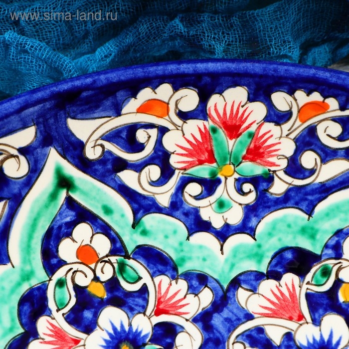 Ляган Риштанская Керамика  Ляган Риштанская Керамика "Цветы", 32 см, синий