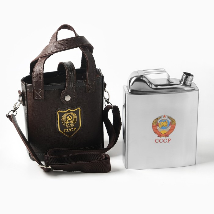 Фляжка для алкоголя и воды, 1.6 л,  Фляжка для алкоголя и воды, 1.6 л, "СССР", нержавеющая сталь, чехол, подарочная, армейская
