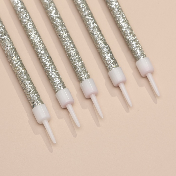 Свечи для торта Свечи для торта "Блестящее сияние", 6 шт, белые с серебром