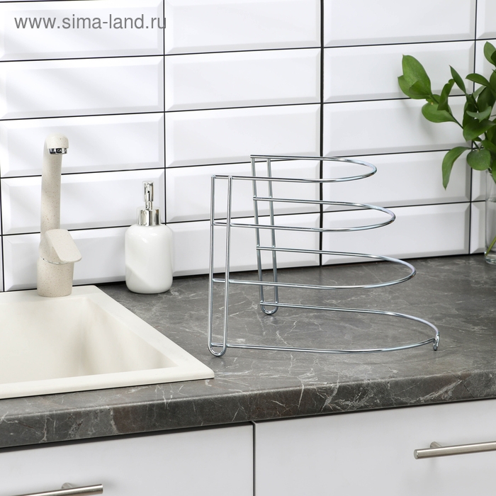 Подставка для хранения сковородок на 3 предмета, 28×23×22 см, цинк, цвет серебристый Подставка для хранения сковородок на 3 предмета, 28×23×22 см, цинк, цвет серебристый