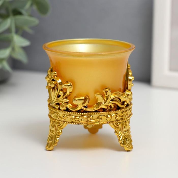 Подсвечник пластик, стекло Подсвечник пластик, стекло "Цветок лотоса" золото 6,5х6х6 см