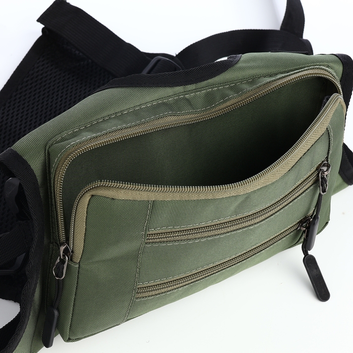 Сумка нагрудная на молнии, 2 наружных кармана, цвет зелёный Сумка нагрудная на молнии, 2 наружных кармана, цвет зелёный