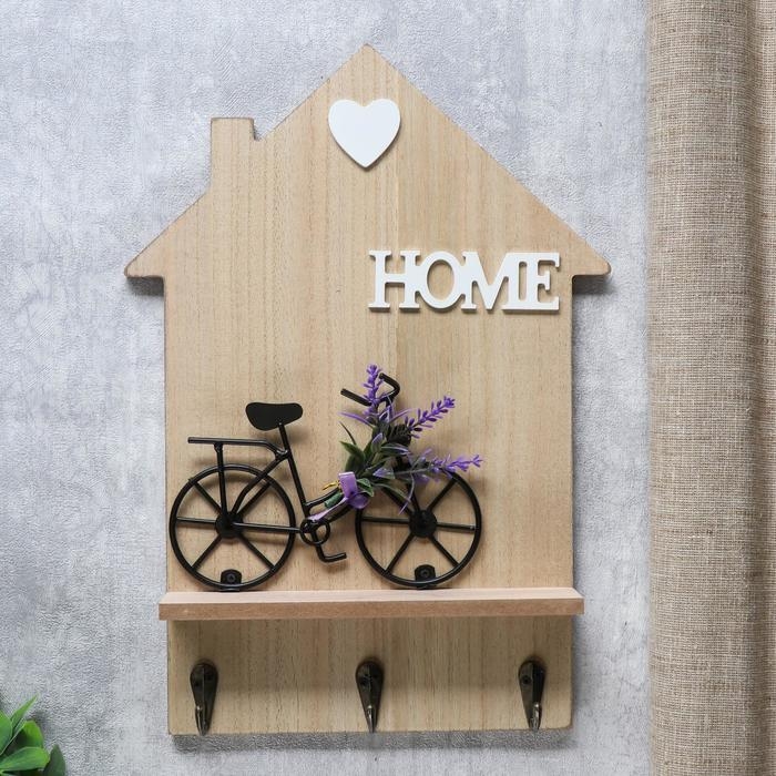 Крючки декоративные дерево Крючки декоративные дерево "Велосипед с лавандой у дома" 34х24х4,2 см МИКС