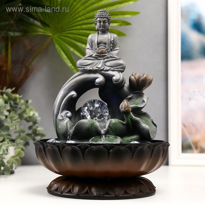 Фонтан настольный от сети, подсветка Фонтан настольный от сети, подсветка "Серый будда на волне" 34х23х23 см