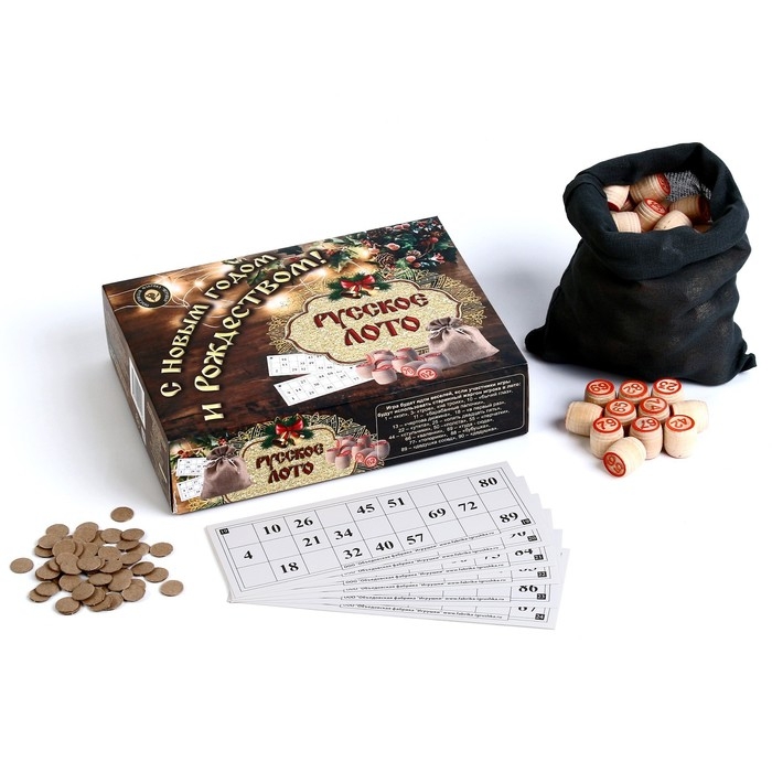 Лото русское, деревянное  Лото русское, деревянное "Новогоднее", настольная игра, с бочонками