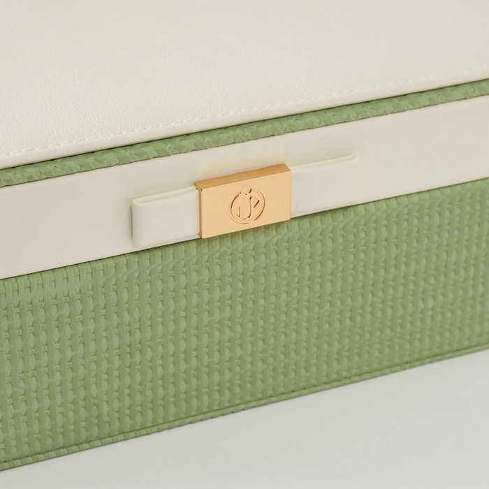 Шкатулка кожзам для украшений "Бантик" бело-зелёная 17х23,5х10 см