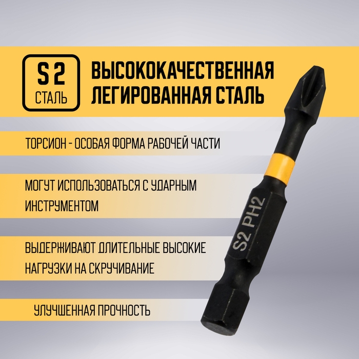 Бита ТУНДРА ПРОФИ, Torsion, сталь S2, PH2 х 50 мм, пластиковый кейс по 10 шт. Бита ТУНДРА ПРОФИ, Torsion, сталь S2, PH2 х 50 мм, пластиковый кейс по 10 шт.