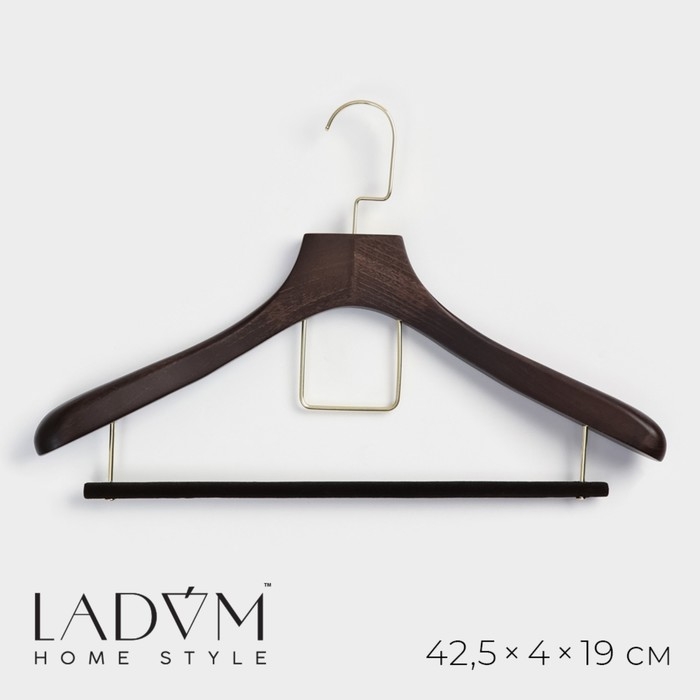 Плечики - вешалка для костюмов LaDо́m Brown Gold, 42,5×4×19 см, перекладина вельвет, широкие плечики, дерево бук Плечики - вешалка для костюмов LaDо́m Brown Gold, 42,5×4×19 см, перекладина вельвет, широкие плечики, дерево бук