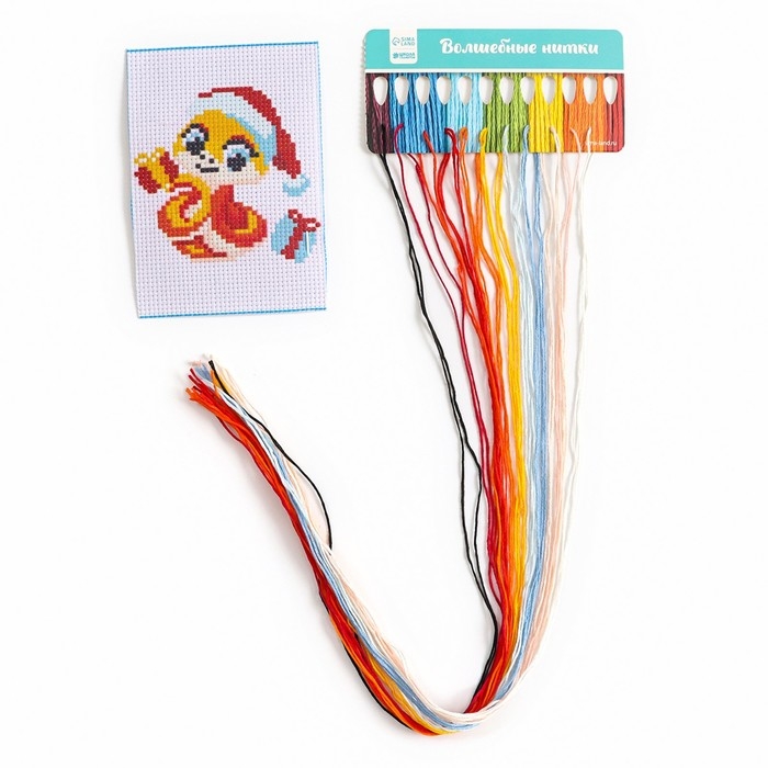 Вышивка крестиком на новый год «Змея с подарками», 14 х 10 см, новогодний набор для творчества Вышивка крестиком на новый год «Змея с подарками», 14 х 10 см, новогодний набор для творчества