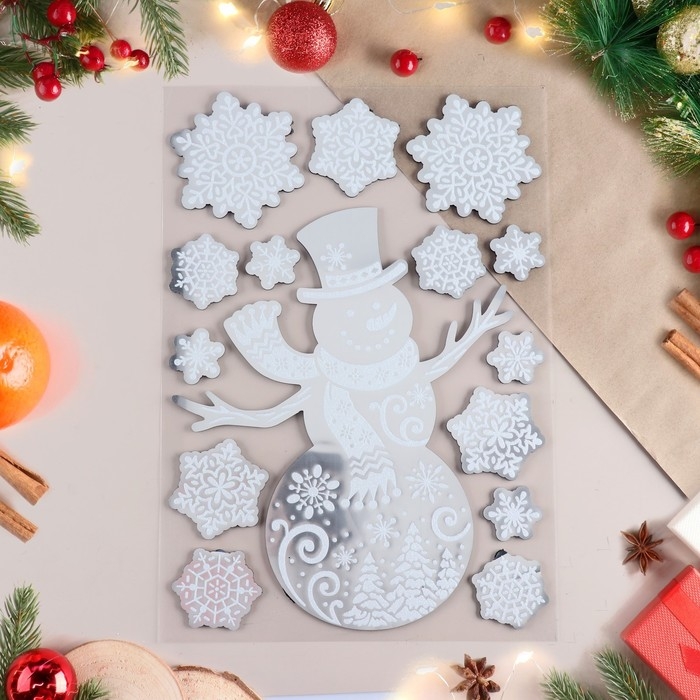 Наклейки на окна Наклейки на окна "Новогодние" снеговик, 48х24 см