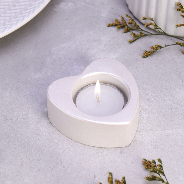 Подсвечник Подсвечник "Сердце малое. Мрамор" из гипса,7х3см,белый перламутр