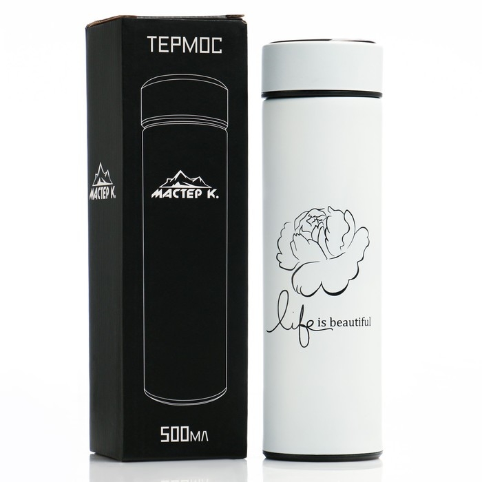 Термос, 500 мл, Basic Термос, 500 мл, Basic "Жизнь прекрасна",с ситечком,с датчиком температуры,сохраняет тепло 8 ч