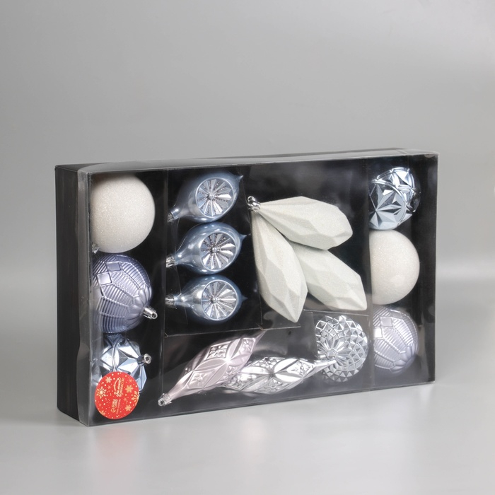 Набор украшений пластик 16 шт "Вереница" (8 шаров, 8 сосулек) сиренево-белый