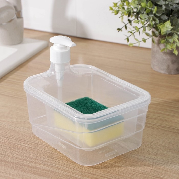 Дозатор для моющего средства с подставкой для губки Доляна, губка в комплекте, 600 мл, 17×13×14 см Дозатор для моющего средства с подставкой для губки Доляна, губка в комплекте, 600 мл, 17×13×14 см