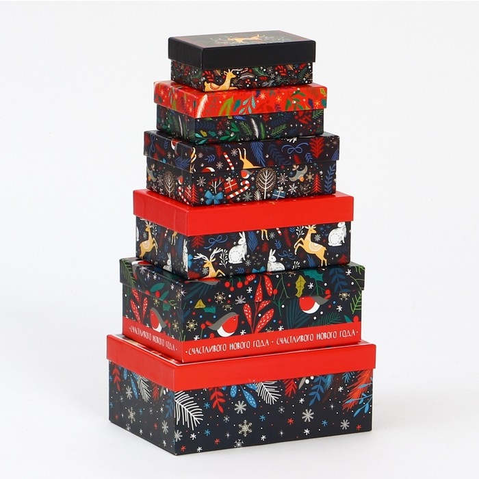 Набор коробок подарочных 15 в 1 «Европейский», 12 х 7 х 4 см - 46,6 х 35,2 х 17.5 см, Новый год