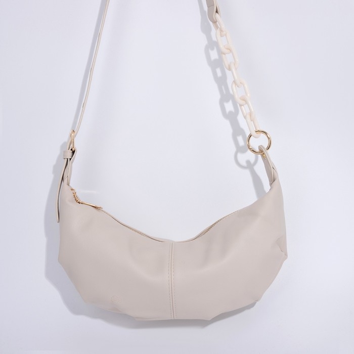 Сумка мешок, отдел на молнии, регулирующийся ремень, цвет молочный