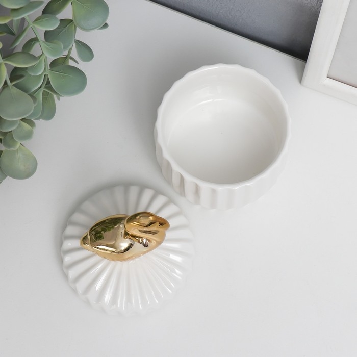 Шкатулка керамика Шкатулка керамика "Золотой фламинго" белый рельеф 12х8,2х8,2 см