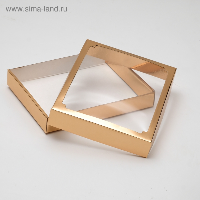 Коробка сборная, крышка-дно, с окном, золотая, 26 х 21 х 4 см Коробка сборная, крышка-дно, с окном, золотая, 26 х 21 х 4 см