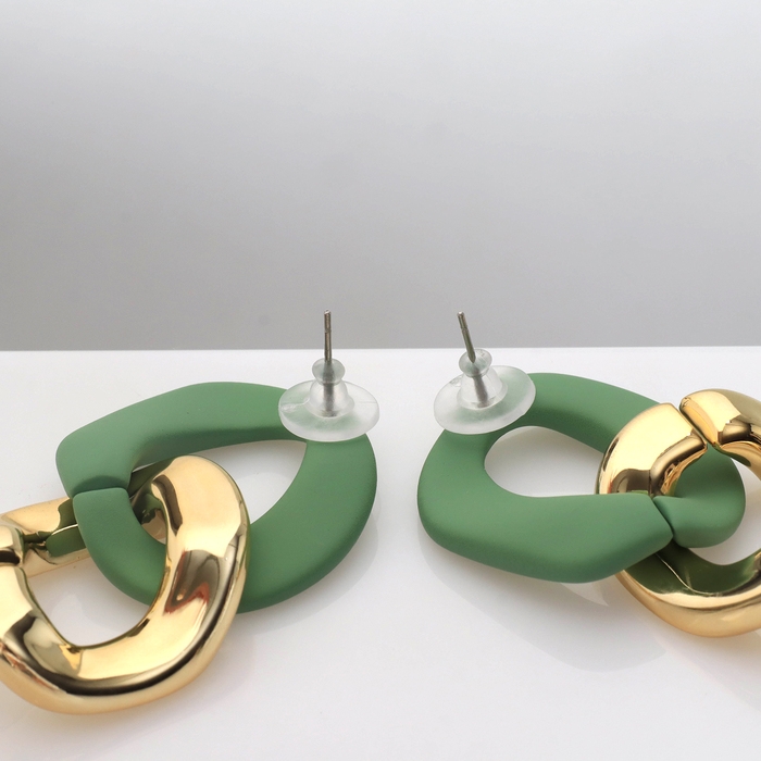 Серьги пластик «Цепь» 2 звена, цвет мятный в золоте Серьги пластик «Цепь» 2 звена, цвет мятный в золоте