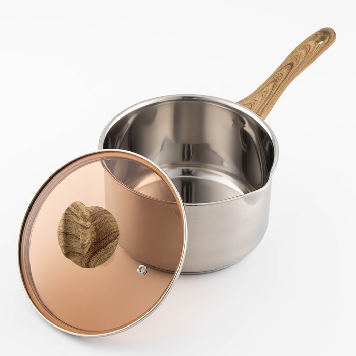 Ковш из нержавеющей стали для молока, d=17,5, с крышкой, пластиковая ручка, 304 сталь, толщина 0,5 мм, индукция Ковш из нержавеющей стали для молока, d=17,5, с крышкой, пластиковая ручка, 304 сталь, толщина 0,5 мм, индукция