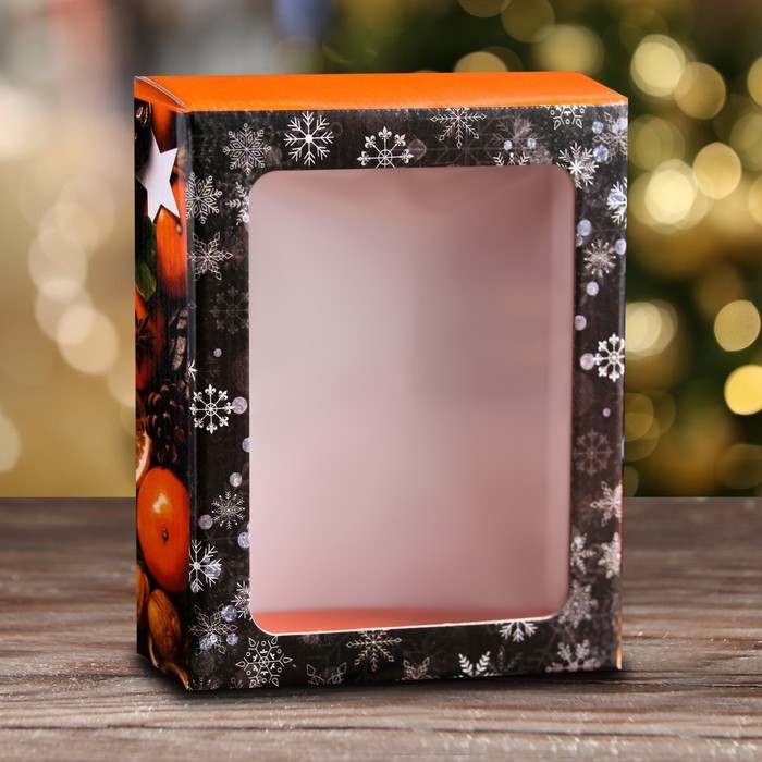 Новый год. Коробка подарочная, крышка-дно, с окном Новый год. Коробка подарочная, крышка-дно, с окном "С Новым Годом", 18 х 15 х 5 см.