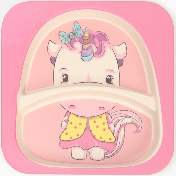 Набор бамбуковой посуды «Единорог», тарелка, миска, стакан, приборы, 5 предметов Набор бамбуковой посуды «Единорог», тарелка, миска, стакан, приборы, 5 предметов