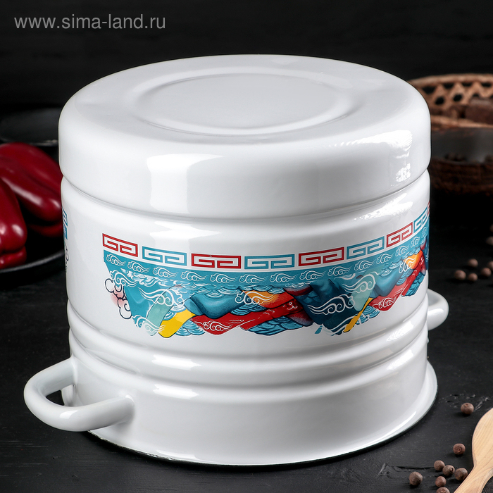 Мантоварка-позница эмалированная, 9 л, декор, 3 вставки, цвет МИКС