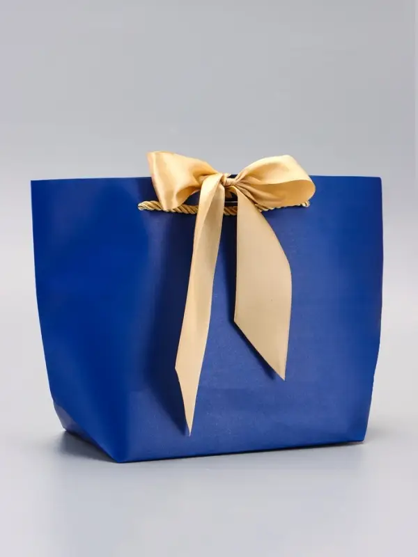 Пакет подарочный ламинированный, с лентой &laquo;Синий&raquo;, горизонтальный 19&times;20&times;9 см