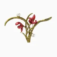 Брошь &laquo;Цветы&raquo; ирисы, жемчуг, цвет красно-зелёный