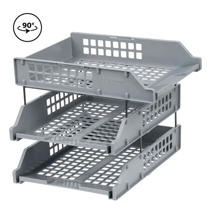 Набор лотков для бумаг &laquo;Стамм&raquo; STRONG, А4, горизонтальный, на металлических стержнях, 3 отделения, серый