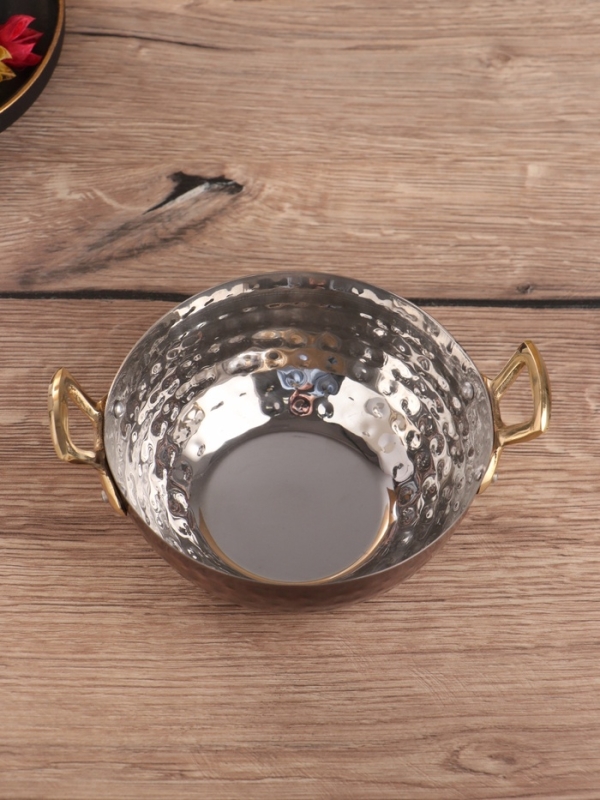 Салатник с ручками 16х12,5х7 см нержавеющая сталь, латунь, покрытие антик